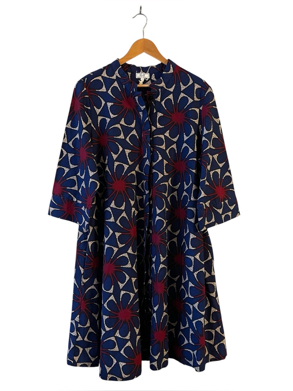 Zuri Kenya 100% Cotton A-Line Dress Blue Red Floral Abstract XL